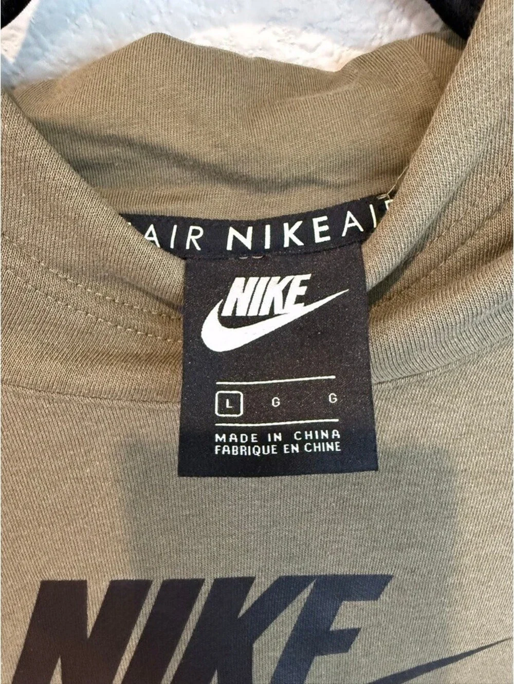 Nike Air Olive Green Hoodie Sweatshirt Size Large with Logo Tape Detail